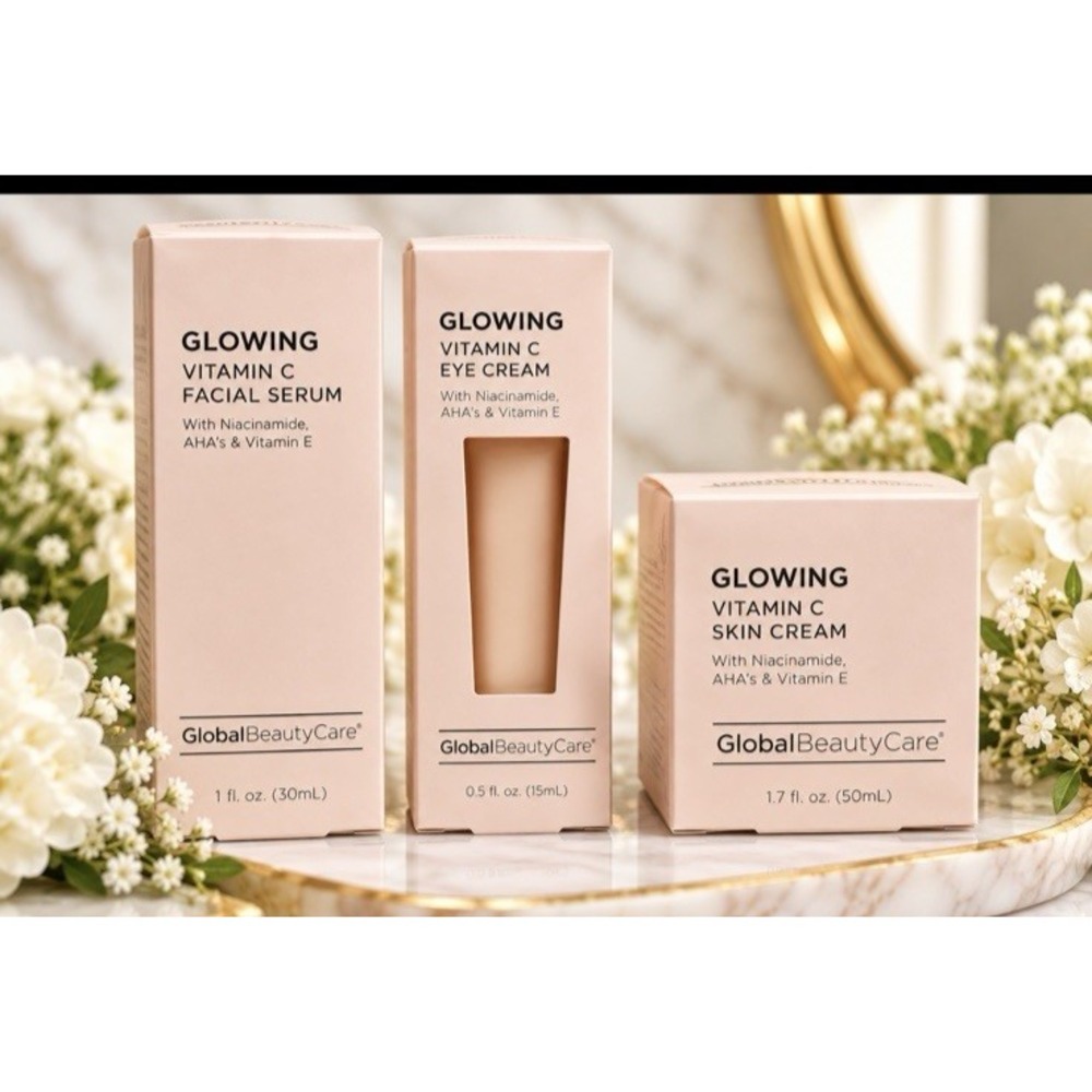 Global Beauty Care Glowing Vitamin C Skin Cream Eye Cream & Serum 3 Pcs New